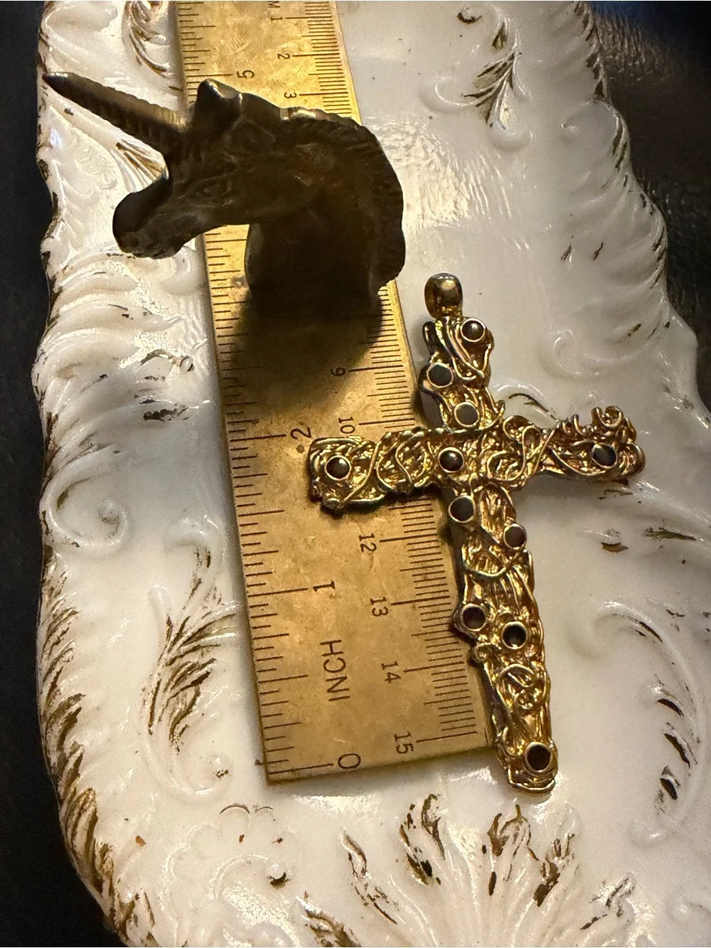 Vintage large pectoral gold tone cross pendant